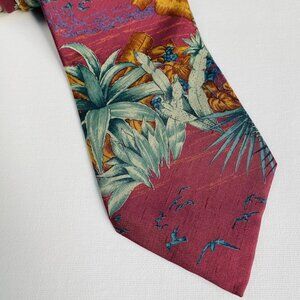 Vintage Ferrell Reed for Barnett Simmons Italian Silk Maroon Green Tropical Tie